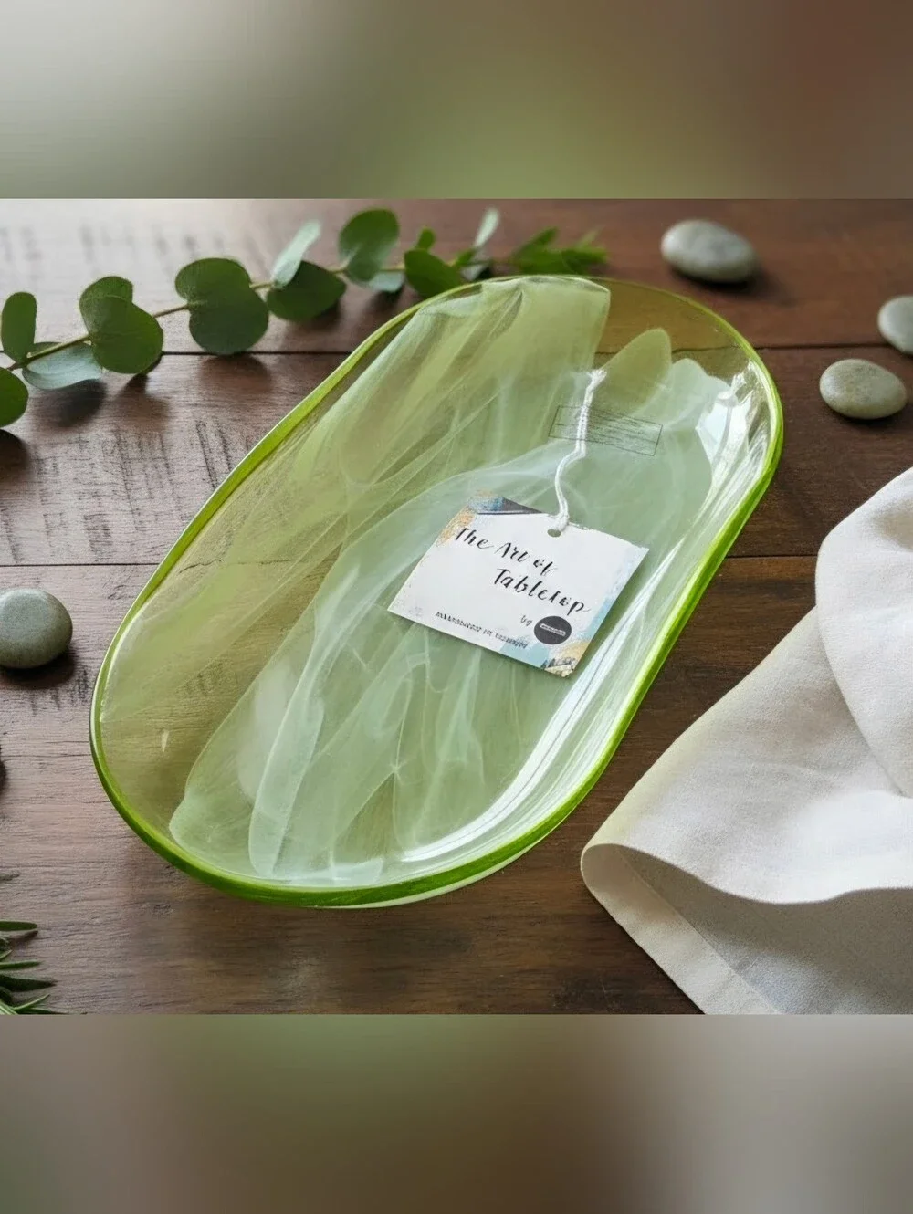 Green Glass Oval Serving Platter - Elegant Tableware